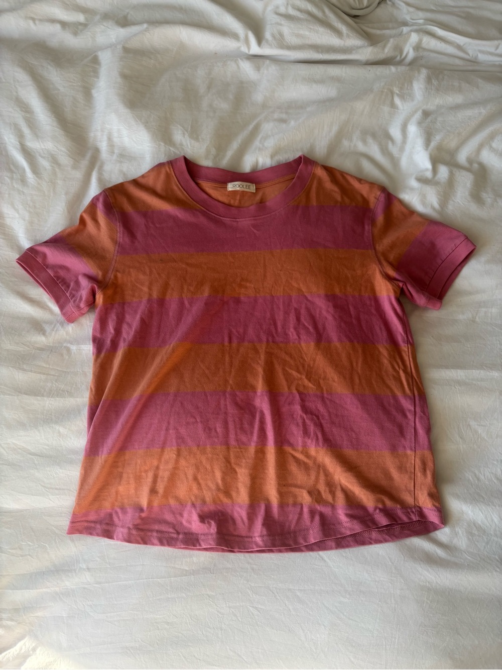 Roolee Pink Orange Striped Short Sleeve Tee Size Large